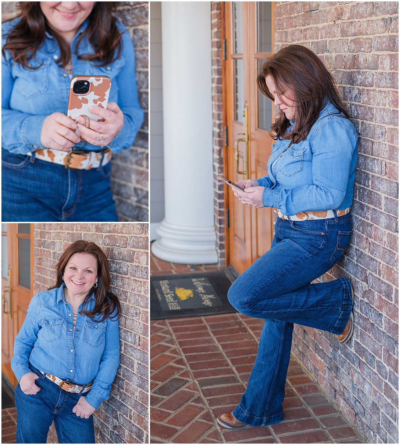 real estate agent on her cow print phone