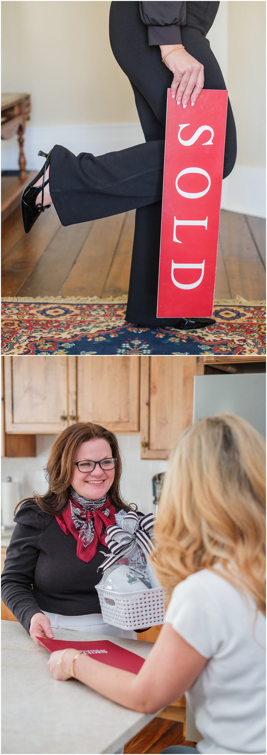 sold sign and gift basket given as a closing gift