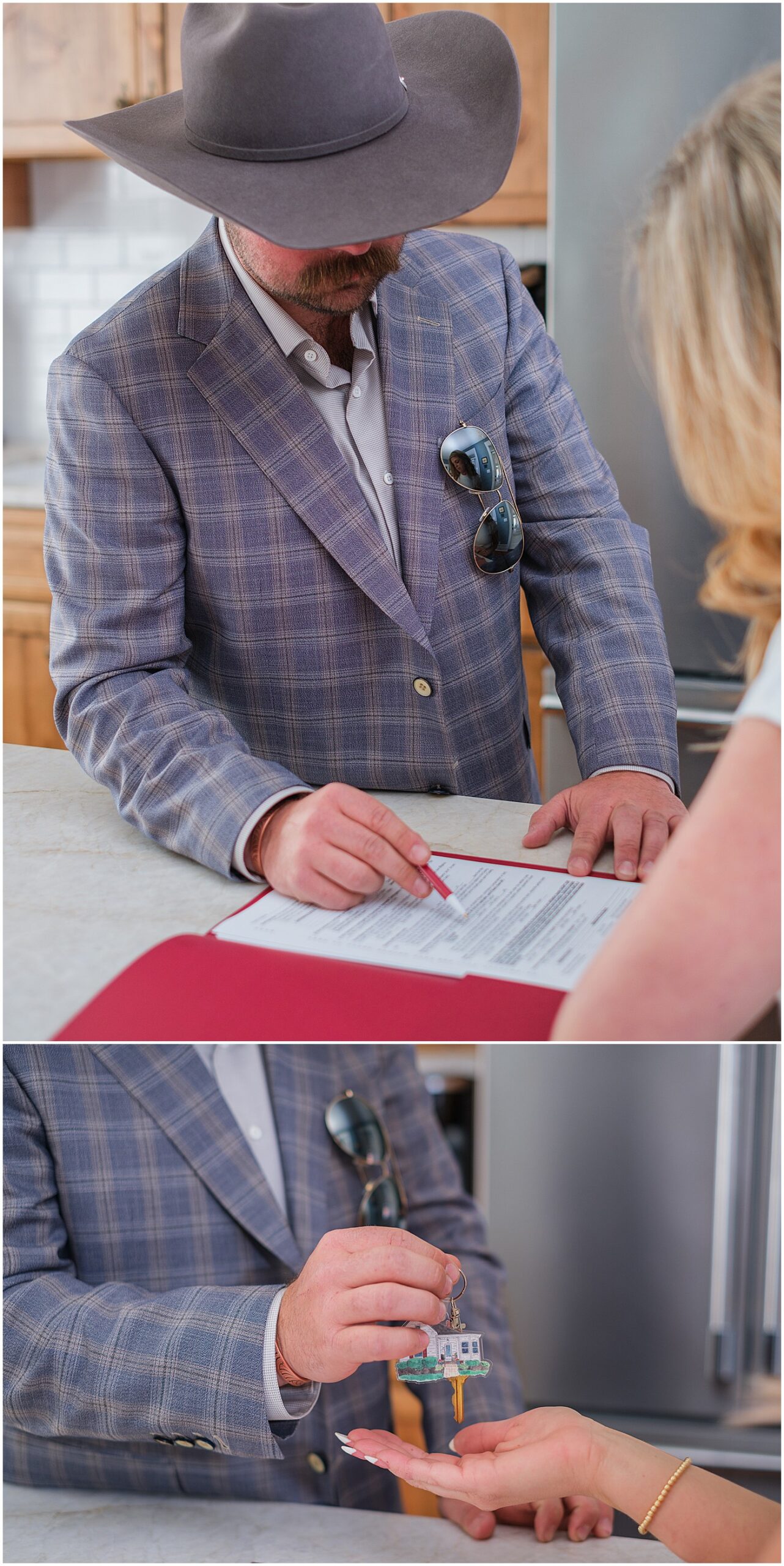 signing papers and handing over the keys in a real estate transaction