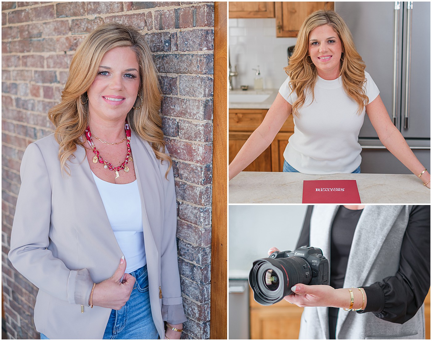 office manager and photographer for real estate team posing with her camera