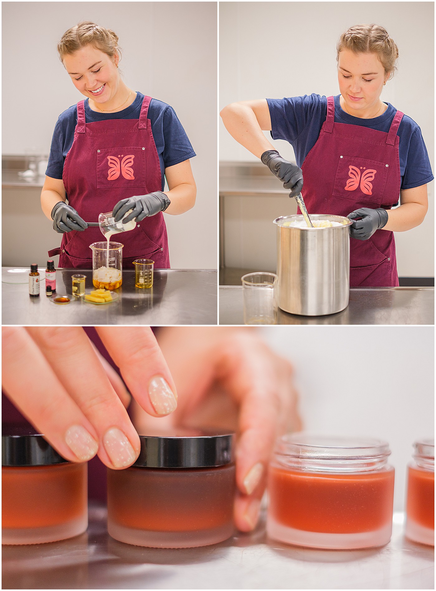 skin care brand owner mixing up her products in a commercial kitchen in Bowling Green, KY