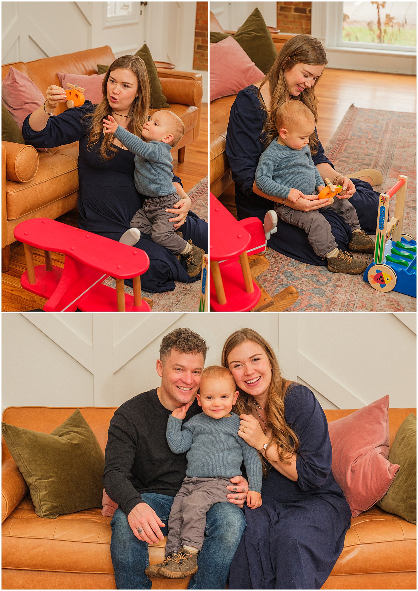 Founder of Mira Motte skin care brand playing and posing with her family