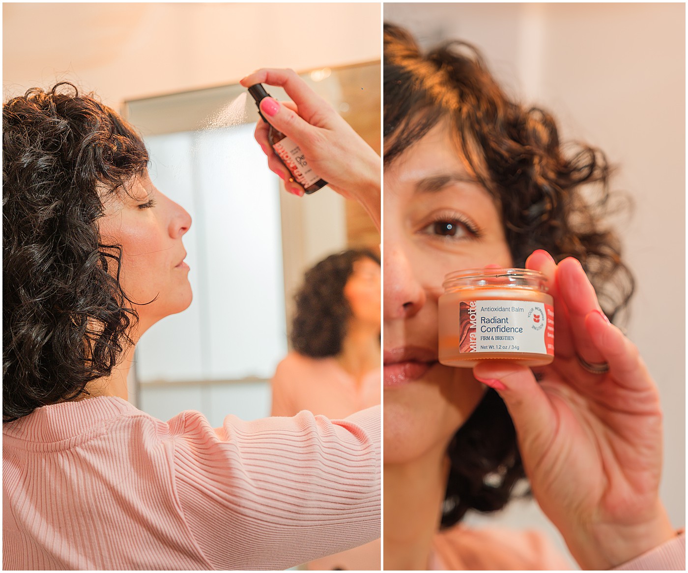 two products in skin care brand demonstrated by a woman