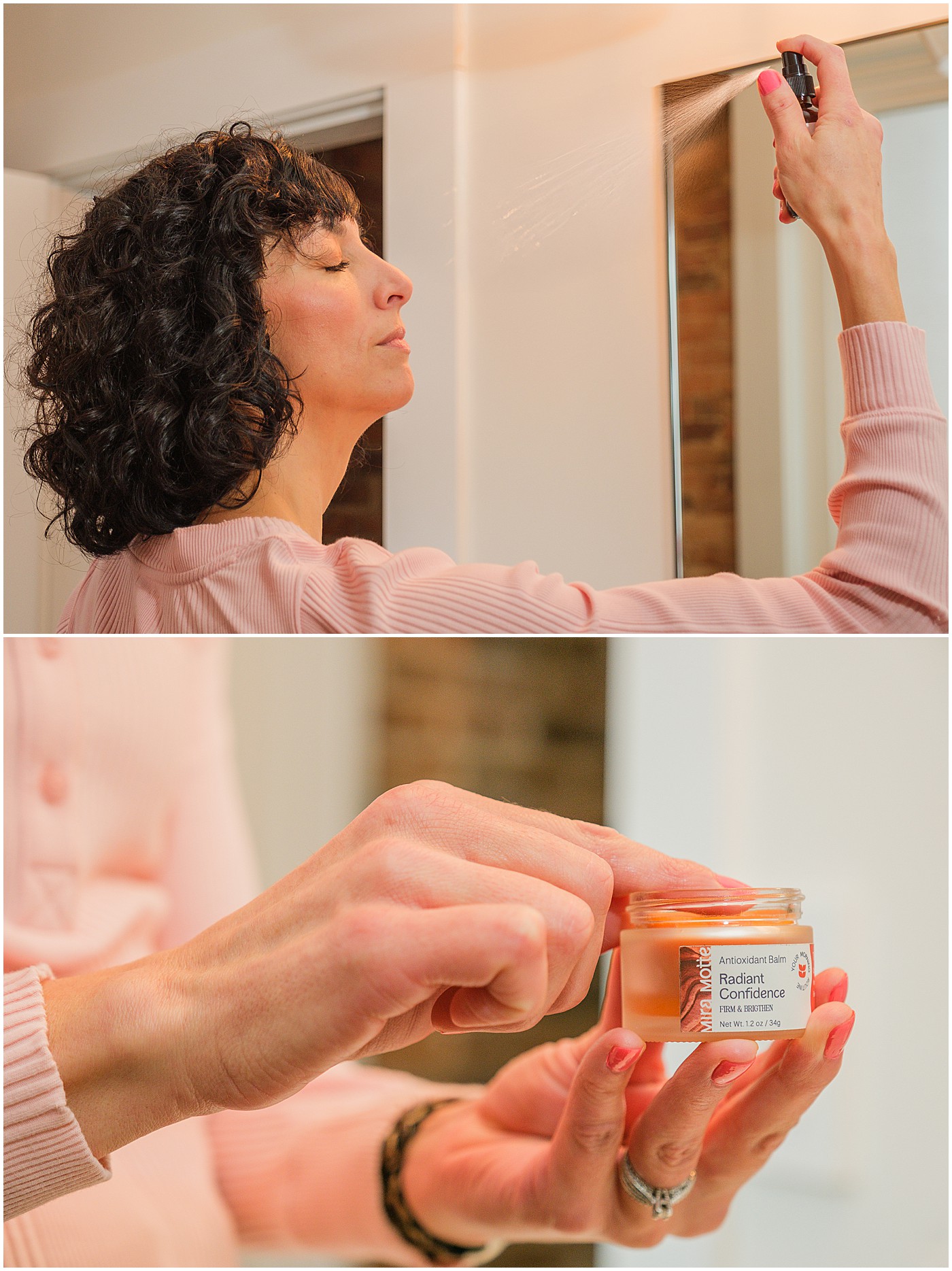 facial toner and skin serum being used by a woman