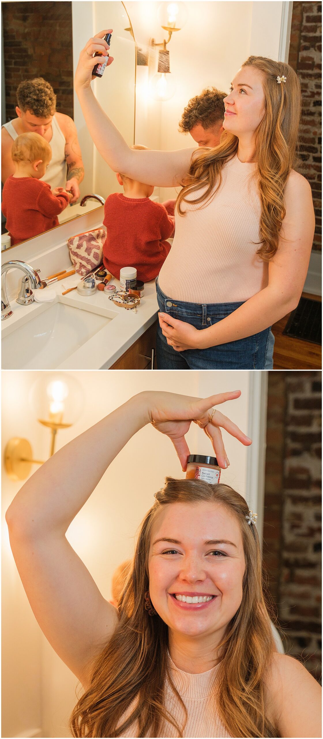 mom using skincare products