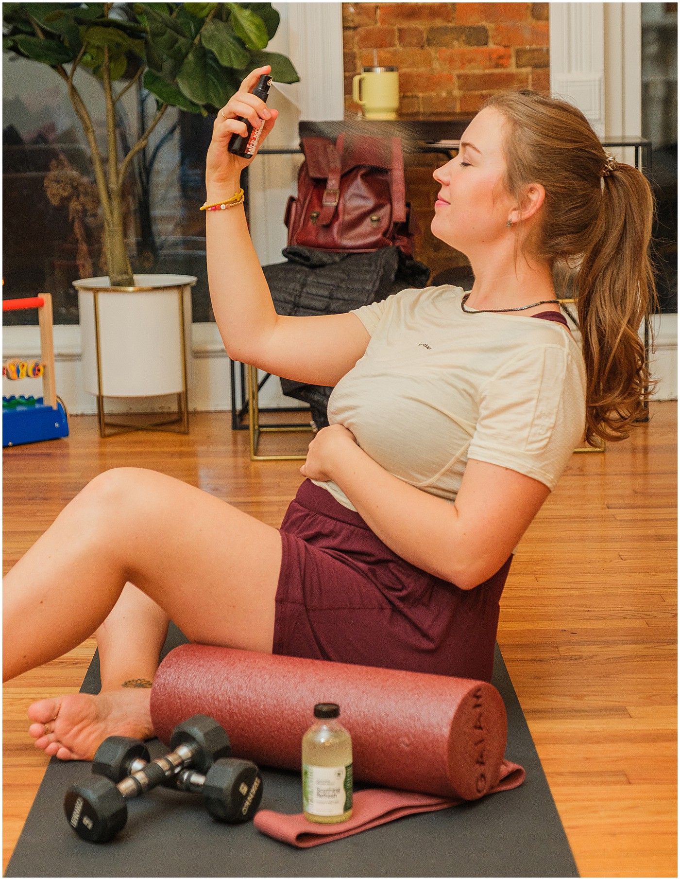 woman applying toner after her workout